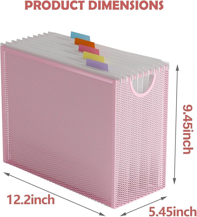 Sinboun Hanging File Organizer Letter-Size File Holder Filing Box Includes 5 Hanging Folders - Metal Mesh Magazine Letter Storage Cabinets File Cart for Office Home School, No Assembly Required Pink - Image 5